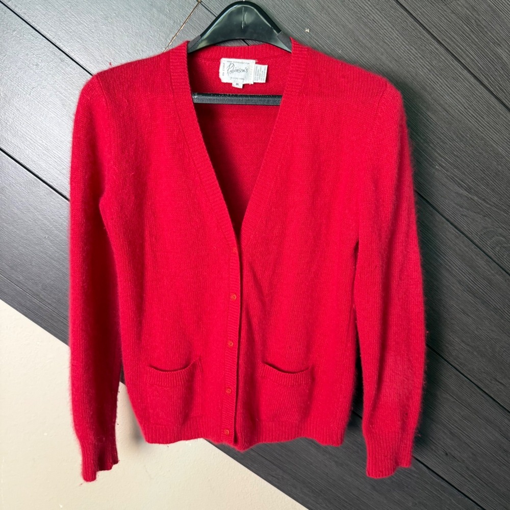 Robinson's Women' Vintage Angora Lambswool Cardigan Red Size Medium Cottagecore